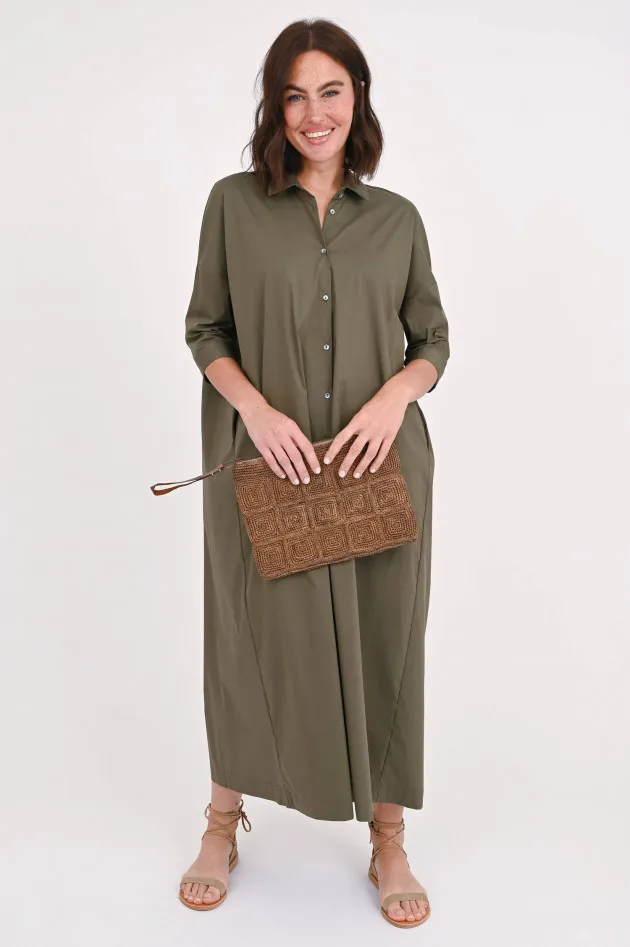 Langes Hemdblusenkleid in Oliv