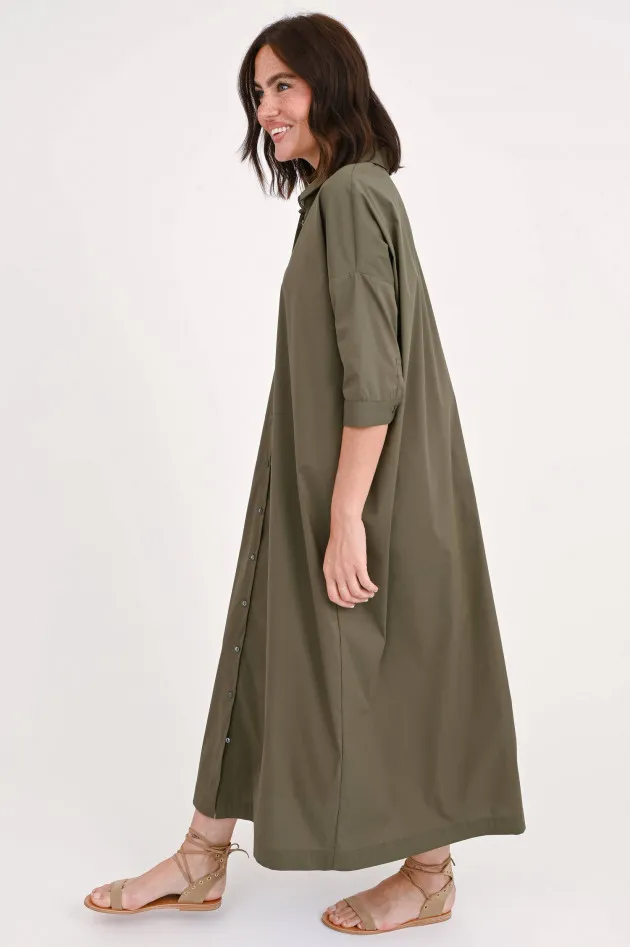 Langes Hemdblusenkleid in Oliv