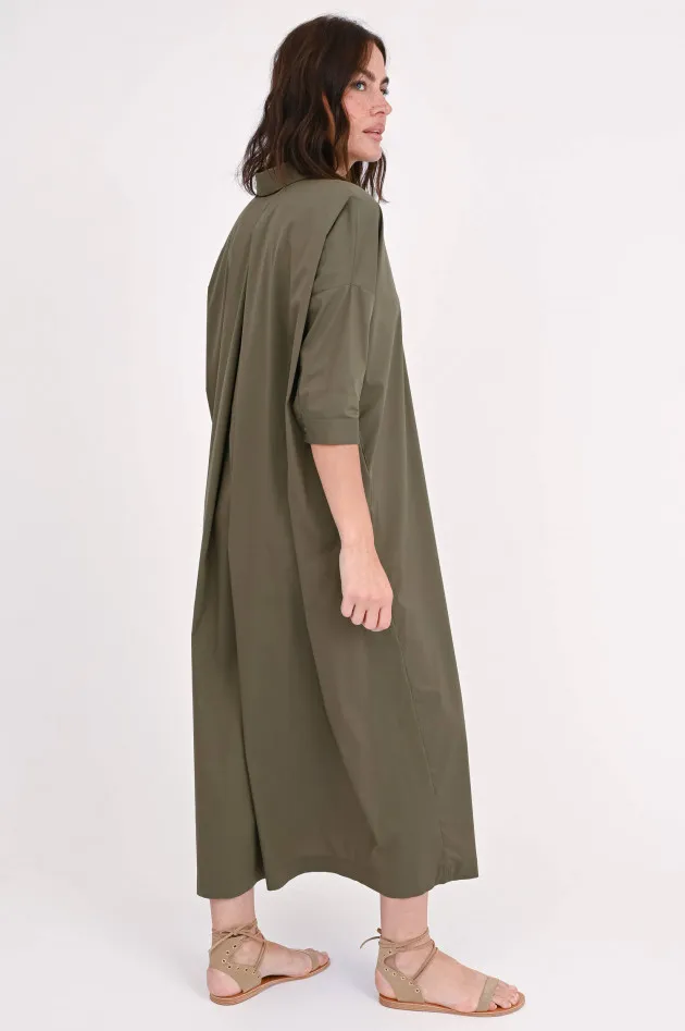 Langes Hemdblusenkleid in Oliv